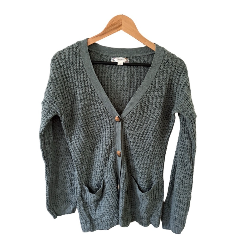 Pink Rose Textured Teal Cardigan
